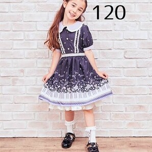 【送料無料・匿名配送】新品タグ付き axes femme kids アクシーズファムキッズ 鍵盤×バラ柄クラシカルワンピース 黒 120