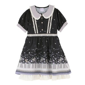 【送料無料・匿名配送】axes femme kids アクシーズファムキッズ 鍵盤×バラ柄クラシカルワンピース 黒 110