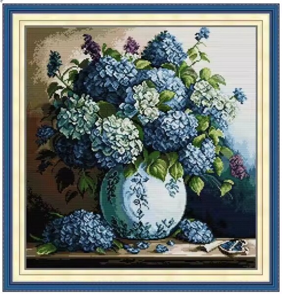 【送料無料・匿名配送】クロスステッチキット Blue hydrangea 青い紫陽花 14CT 刺繍