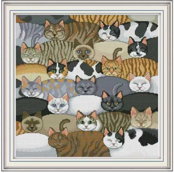 クロスステッチキット ぬくぬく猫さん 14CT 布に図案印刷なし 刺繍 46×46cm ねこ ネコ