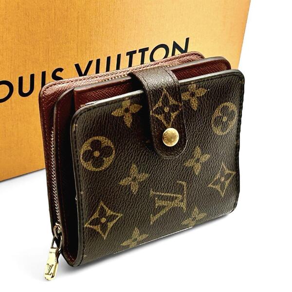 【極上品】 Louis Vuitton ヴィトン ルイヴィトン モノグラム コンパクトジップ 財布 レザー メンズ ビジネス 二つ折り財布 M61667 金具