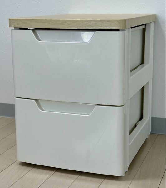 アイリスオーヤマ☆ウッドトップチェスト 収納ラック 引き出し 2段 幅33 HG-322B 美品 ホワイト タンス