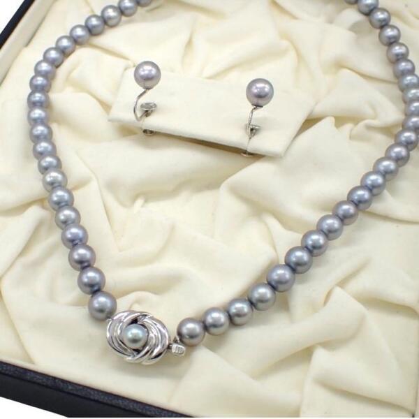 保証書/箱 田崎真珠 タサキ TASAKI あこや 真珠 パール 7.0-7.5mm ネックレス チョーカー イヤリング セット SV K14WG シルバー 3658