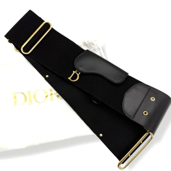 未使用 クリスチャンディオール ベルト 80mm サドル ポーチ 黒 Christian Dior ウエストポーチ D金具 ブラック レディース cr7