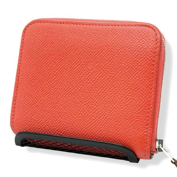 使用わずか エルメス アザップ シルクイン コンパクト コインケース Hermes 小銭入れ コンパクトウォレット 折り財布 オレンジcr9