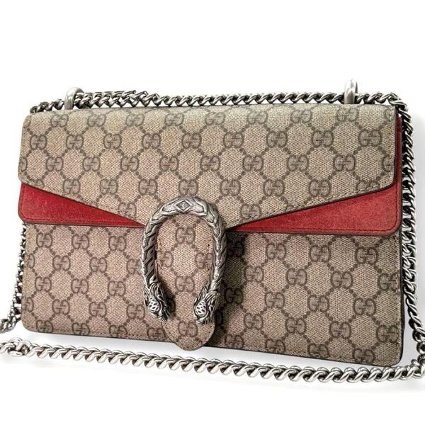 グッチ ディオニュソス 2way チェーン ショルダーバッグ GUCCI 400249 トートバッグ GGスプリーム ベージュ レッド 3729