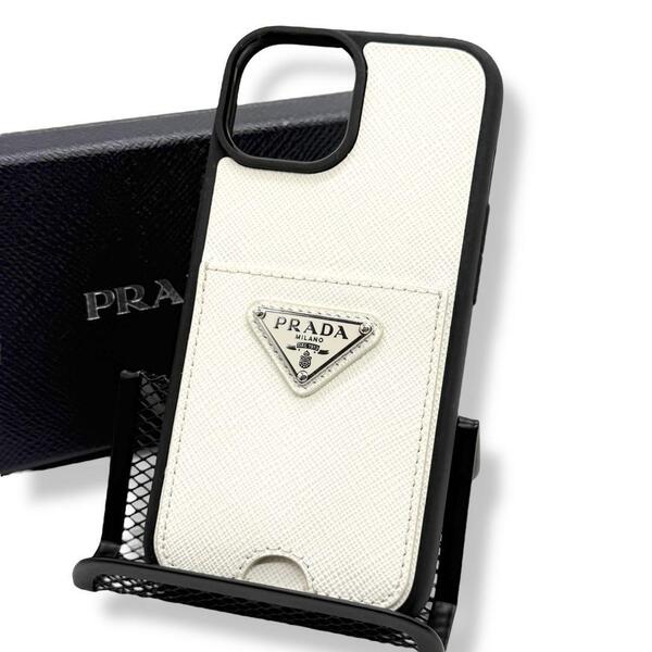 未使用 プラダ iphone15 ケース サフィアーノレザー PRADA iphoneケース スマホケース 三角ロゴ カードケース 付属品完備 cs7