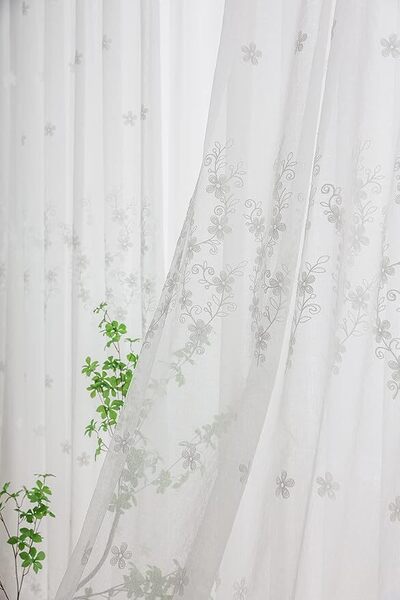 【1枚入り】横幅100cm×丈176cm】刺繍 花柄 レースカーテン