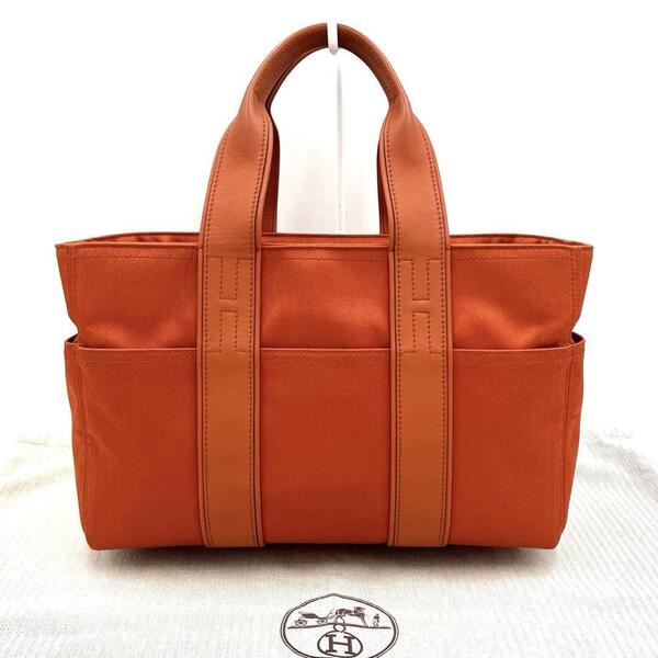美品 正規品 HERMES エルメス アカプルコ トワルシェブロン オレンジ キャンバス ハンドバッグ ボストンバッグ