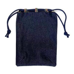 デニム信玄袋 無地(内側、唐草模様) 倉敷デニム デニム巾着 裏地は唐草模様 デニム生地 小物入れ 巾着袋 和柄 和雑貨
