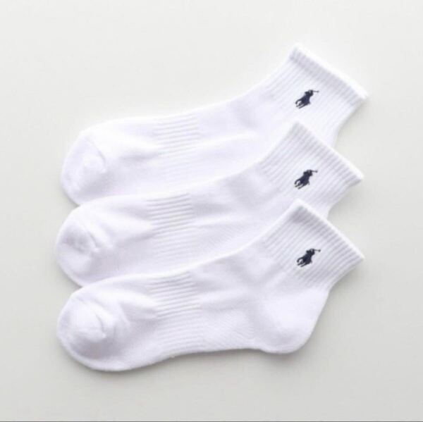 【新品未使用品】POLO RALPH LAUREN ポロ ラルフローレン メンズ 靴下 ソックス ホワイト 白 3足セット 25〜27cm 送料無料