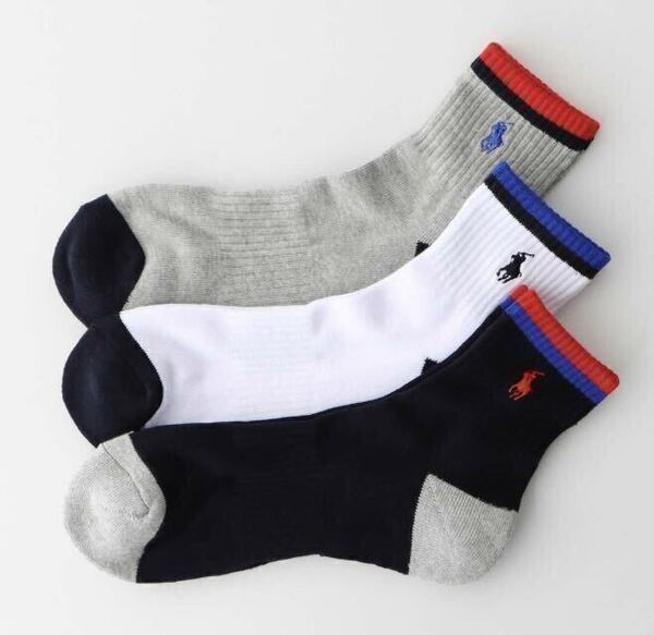 【新品・未使用】 POLO RALPH LAUREN ポロ ラルフローレン メンズ ポロ ソックス ショート丈 靴下 3足セット 25〜27cm 送料無料