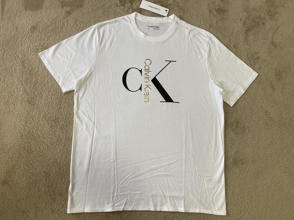 新品! カルバンクライン メンズ ckタテロゴ Tシャツ Lサイズ ホワイト/ブラック/ゴールド 白黒金 半袖 カットソー Calvin Klein