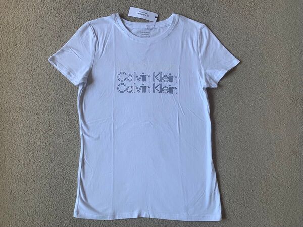 新品! カルバンクライン パフォーマンス 3ロゴ Tシャツ Mサイズ ホワイト/ホワイト/ブラック 半袖 カットソー Calvin Klein