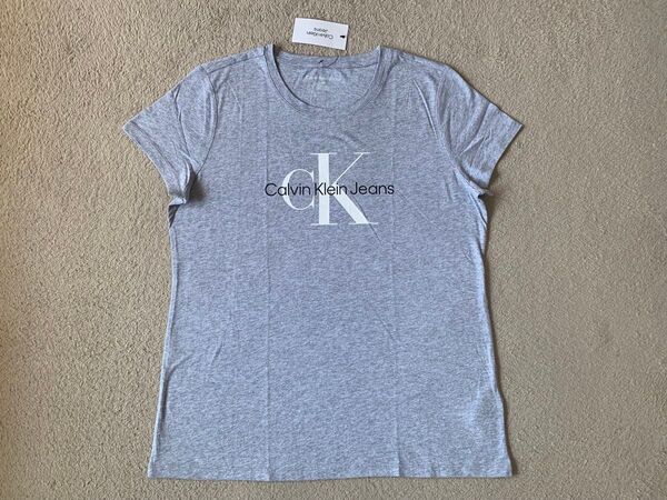 新品! カルバンクライン ジーンズ ckロゴ Tシャツ Lサイズ グレー/ホワイト/ブラック 半袖 カットソー Calvin Klein