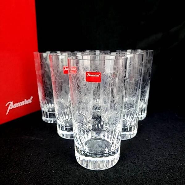 ☆未使用☆バカラ Baccarat パルメ エッチング ハイボールグラス 6客 ビアグラス 箱つき 廃番 希少 レア