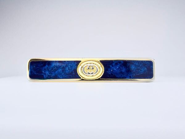 GUCCI ダブルGロゴ グッチ ブルー 七宝焼 ネクタイピン タイピン タイバー tie bar 7-7-337