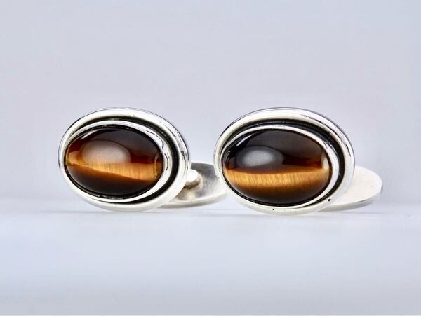 ジョージジェンセン Georg Jensen タイガーアイ シルバー925 カフス カフリンクス 7-7-223