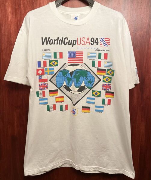 激レア MADE IN USA製 90s 公式ライセンス品 HIGH5 1994 FIFA WORLD CUP USA Hanes HEAVYWEIGHTボディ プリントTシャツ Lサイズ サッカー