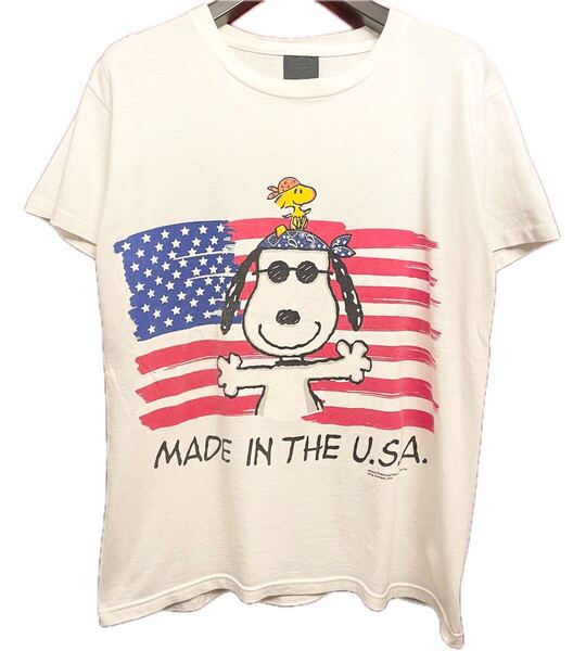 レア MADE IN USA製 80s~90s Changes × PEANUTS SNOOPY アメリカ星条旗 プリントTシャツ ホワイト Mサイズ スヌーピー アメリカ製 米国製