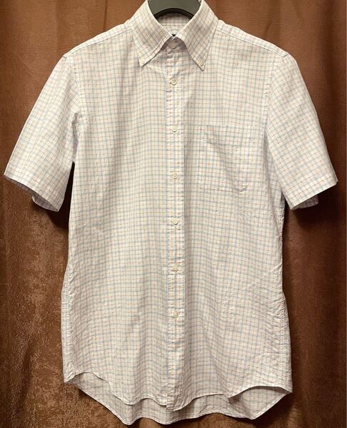 MADE IN JAPAN製 BURBERRY LONDON チェック柄 半袖ボタンダウンシャツ ホワイト 39サイズ バーバリー ロンドン 日本製 白 半袖シャツ