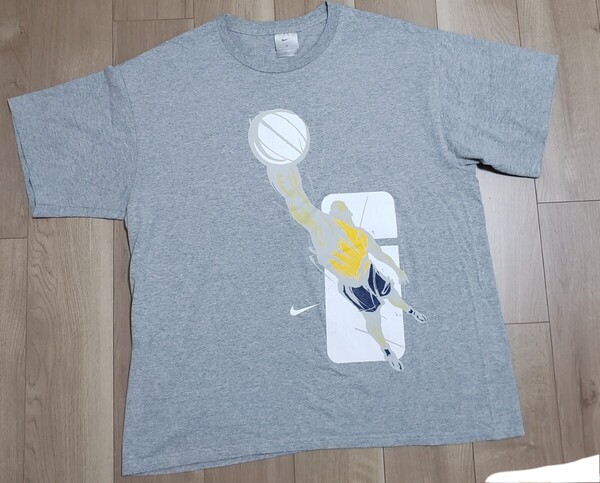 XLサイズ NIKE 2000年代 USA製 ナイキ アメリカ製 バスケットボールプリント(少々ひび割れ有) 半袖 Tシャツ グレー basketball 綿90%