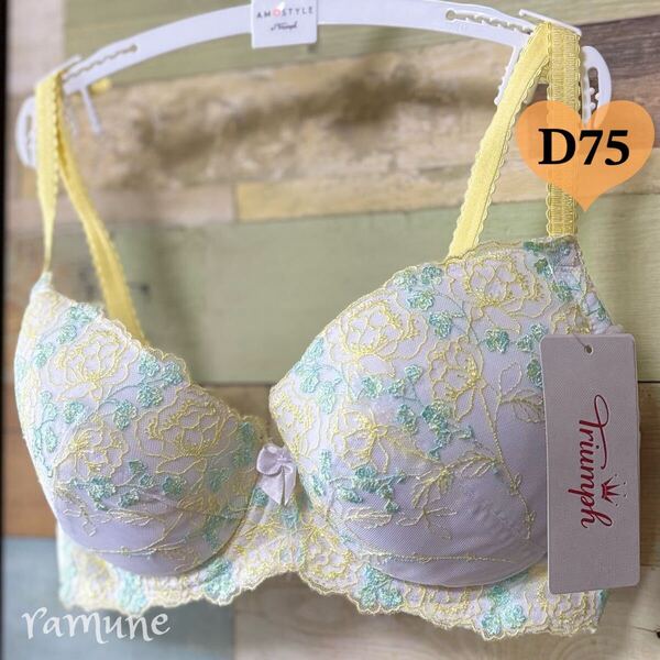 トリンプ*D75 ホワイト*エントリーコレクション 新品タグ付き Triumph ブラジャー パッド付き 刺繍 寄せ上げブラ 谷間メイク 定価2750円