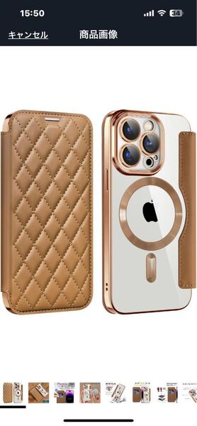 f483 iPhone 12 Pro 用 ケース 手帳型 クリア Magsafe対応 キルティング 高級なPUレザー スマホケース カード収納 格子柄 (ブラウン)