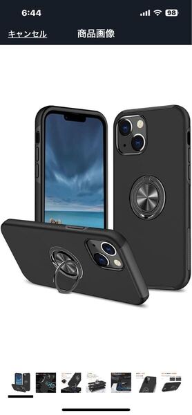 f489 iPhone 14 用 ケース リング付き 耐衝撃 TPU 二重構造バンカー スマホケース スタンド機能 車載ホルダー対応 擦り傷防止 ブラック