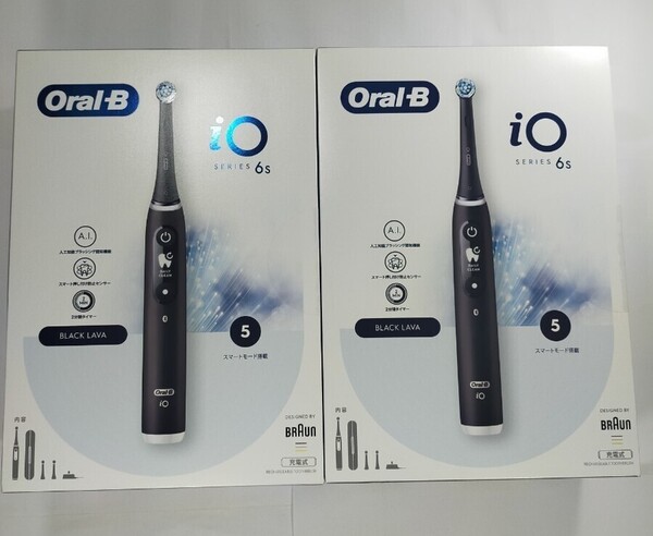 BRAUN ブラウン オーラルB 電動歯ブラシ iO6S ブラック iOM6.3V6.2K BK 充電式 トラベルケース付 ブラシヘッド3本 2個セット y10842-2-HA8