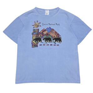 USA製 半袖Tシャツ グレイシャー国立公園 山 熊 太陽 夏物古着l78 M相当