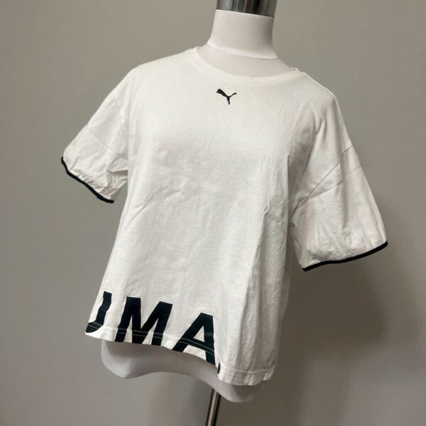 PUMA プーマ 白Tシャツ レディース 半袖 丸首 半袖Tシャツ 白黒 モノトーン トップス ホワイト 776FH