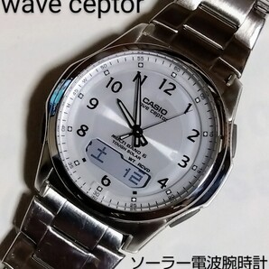 CASIO腕時計 wave ceptor WVA-M630D ソーラー電波 ホワイト クリーニング済 バンド調整説明コピー付 風防クリア良品