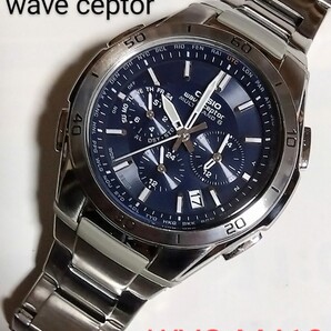 CASIO腕時計 wave ceptor WVQ-M410 ソーラー電波アナログ 文字盤ネイビー 風防クリア クリーニング済 美品!