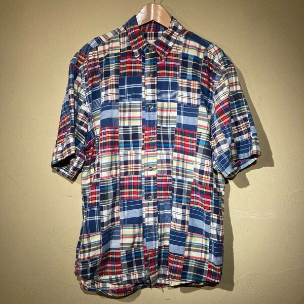 ★送料込み★ 90's ヴィンテージ 古着 EDDIE BAUER エディバウアー パッチワークシャツ 半袖シャツ 白タグ アウトドア古着