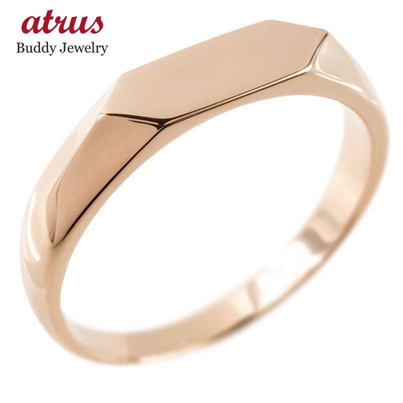 18金 リング ゴールド メンズ 印台 指輪 地金 ピンクゴールドk18 シンプ