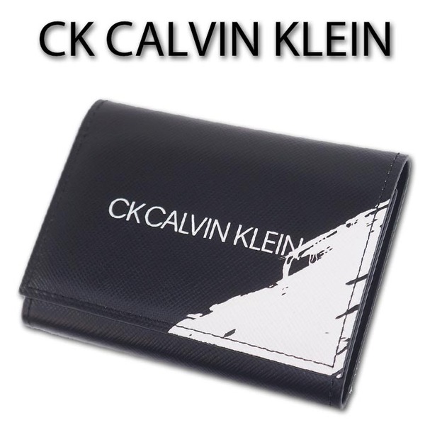 CKカルバンクライン CK CALVIN KLEIN 牛革 三つ折り財布 メンズ ブラック 黒 レザー サンプル品 箱なし ミニ財布 キャッシュレス 98329