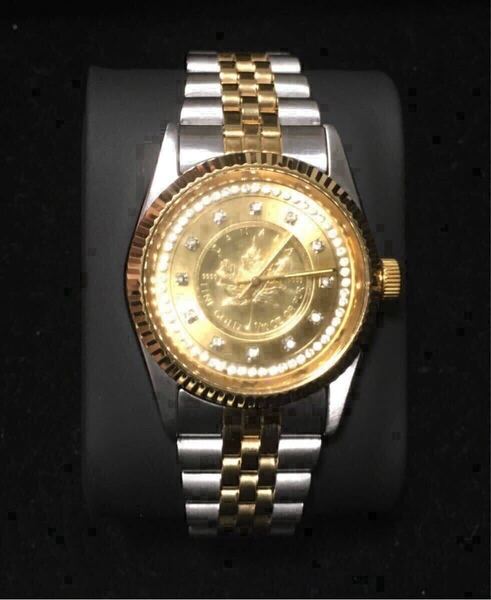 【稼働・美品】メイプルリーフ K24 ゴールド コインウォッチ 24K 24金 純金 金貨 ロレックス デイトジャストタイプ フルーテッドベゼル