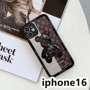 iphone16ケース カーバー TPU 可愛い 熊 ガラス お洒落 軽い ケース 耐衝撃高品質ブラウン151