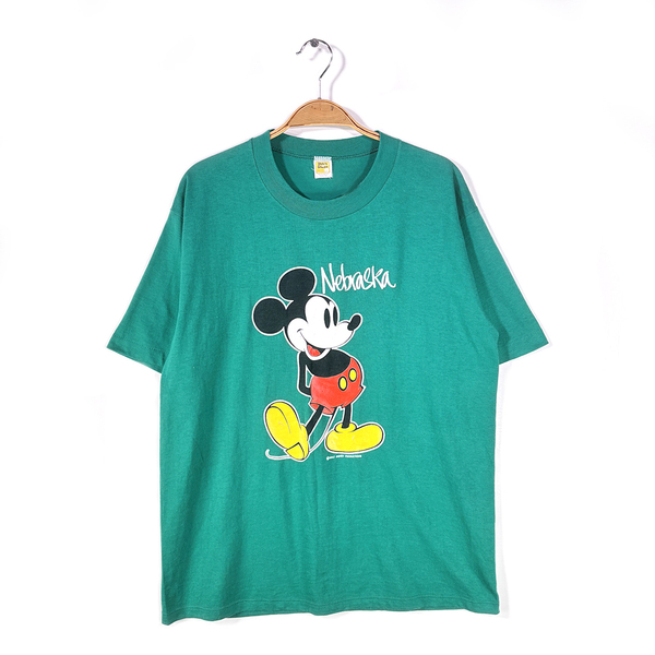 【送料無料】80s ミッキーマウス USA製 ヴィンテージTシャツ ディズニーランド カレッジ ネブラスカ シングルステッチ メンズL @BB0774