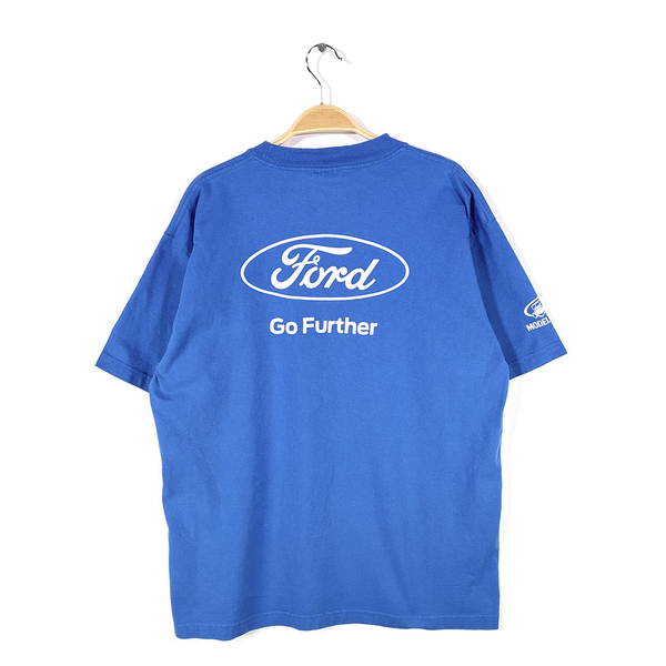 【送料無料】90s フォード USA製 ヴィンテージTシャツ 企業系 自動車メーカー アメ車 ブルー FORD メンズL 古着 @BZ0447