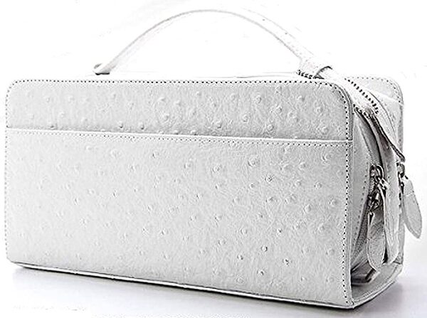 【物価高応援タイムセール】【送料込み】【期間限定】【新品】【税込み】牛革オーストリッチ型押し☆ダブルファスナー☆セカンドバッグ 白