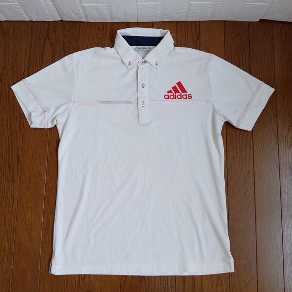 2039【中古】adidas golf アディダスゴルフ ゴルフウェア 半袖ボタンダウンシャツ メンズサイズ L 白赤紺
