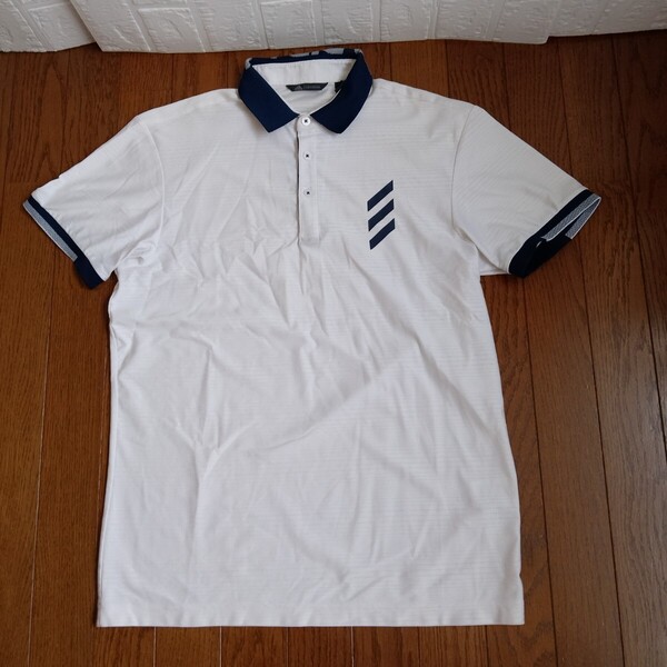2077【中古】adidas golf アディダスゴルフ ゴルフウェア 半袖ポロシャツ メンズサイズ M 白/黒/グレー