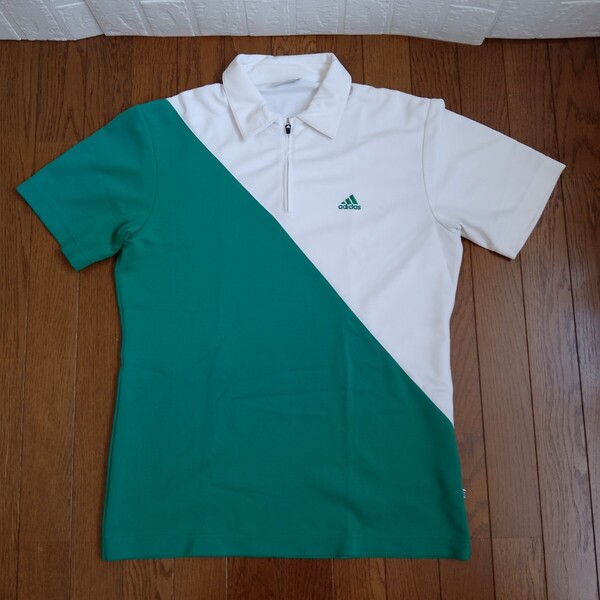 1034【中古】adidas golf アディダスゴルフ ゴルフウェア 半袖ハーフジップポロシャツ メンズサイズ L 緑/白