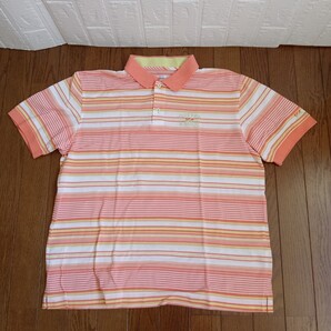 1033【中古】CUTTER&BUCK GOLF カッター&バックゴルフ ゴルフウェア 半袖ポロシャツ メンズサイズ L オレンジ/白/黄色ボーダー