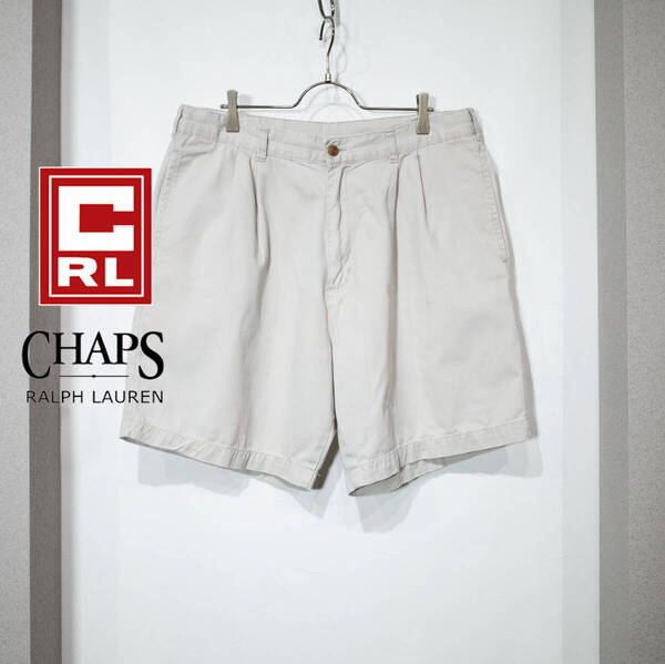 W34 / 90s CHAPS RALPH LAUREN ラルフローレン ツータック コットン チノ ショーツ ショート ハーフパンツ ベージュ 古着 メンズ