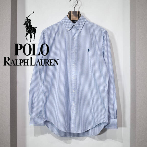 S / POLO by RALPH LAUREN ラルフローレン クラシックフィット 長袖 コットンシャツ ボタンダウン チェック柄 ブルー ポニー刺繍 古着