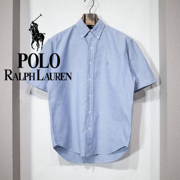 S / 90s POLO by RALPH LAUREN オールド ラルフローレン BLAKE 半袖 コットンシャツ オックスフォード ブルー 古着 ポニー 日本製