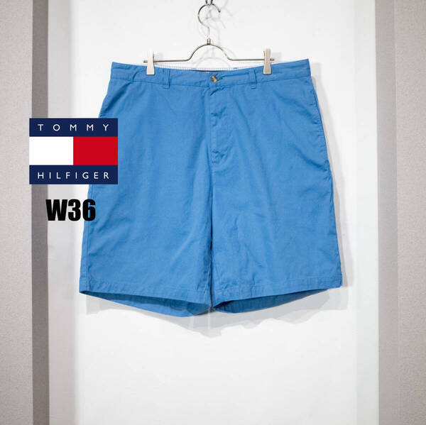 W36 / TOMMY HILFIGER トミー・ヒルフィガー コットン チノ ショーツ ハーフパンツ ブルー メンズ 古着 夏服 カジュアル 青